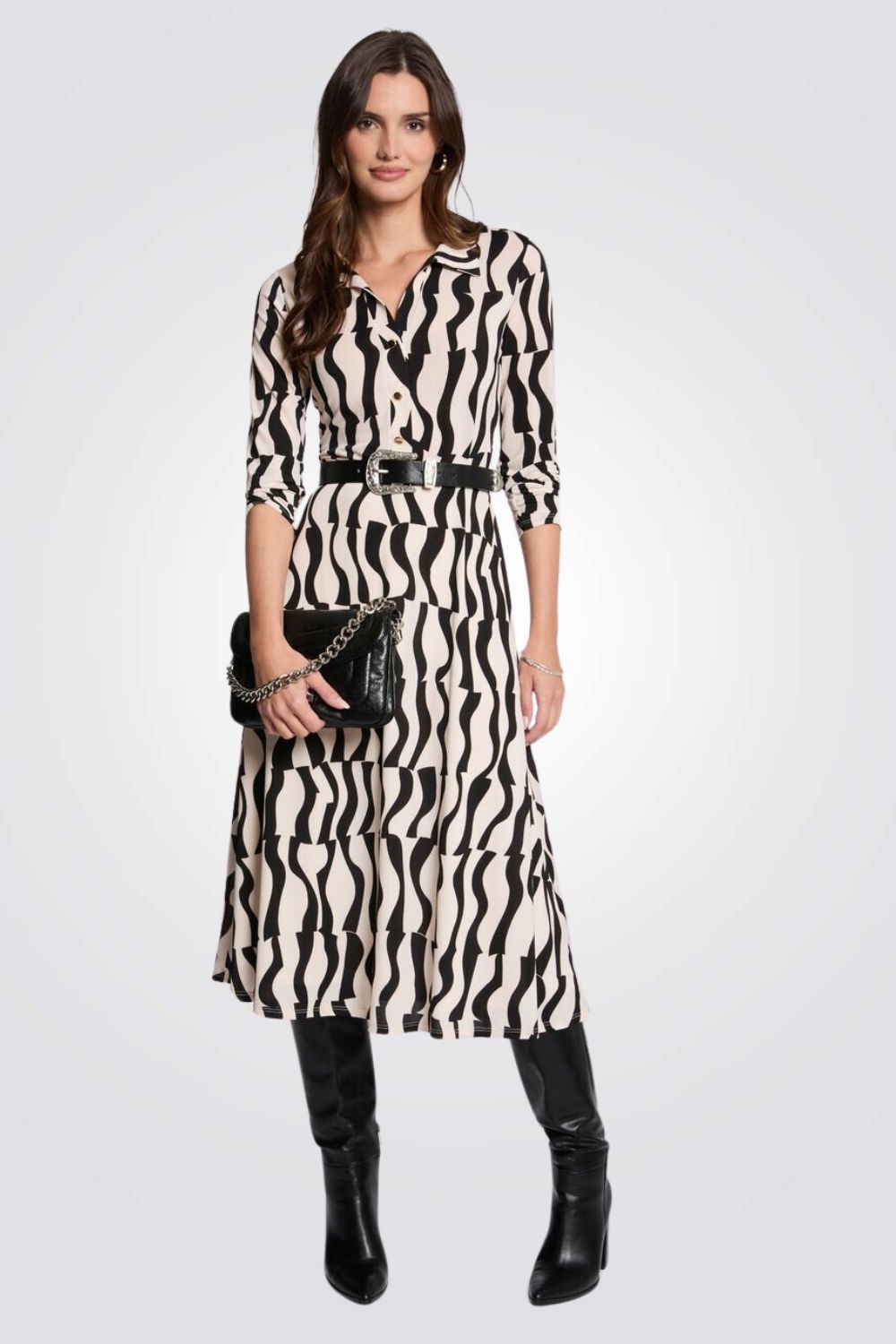 שמלת מידי ישרה הדפס גיאומטרי