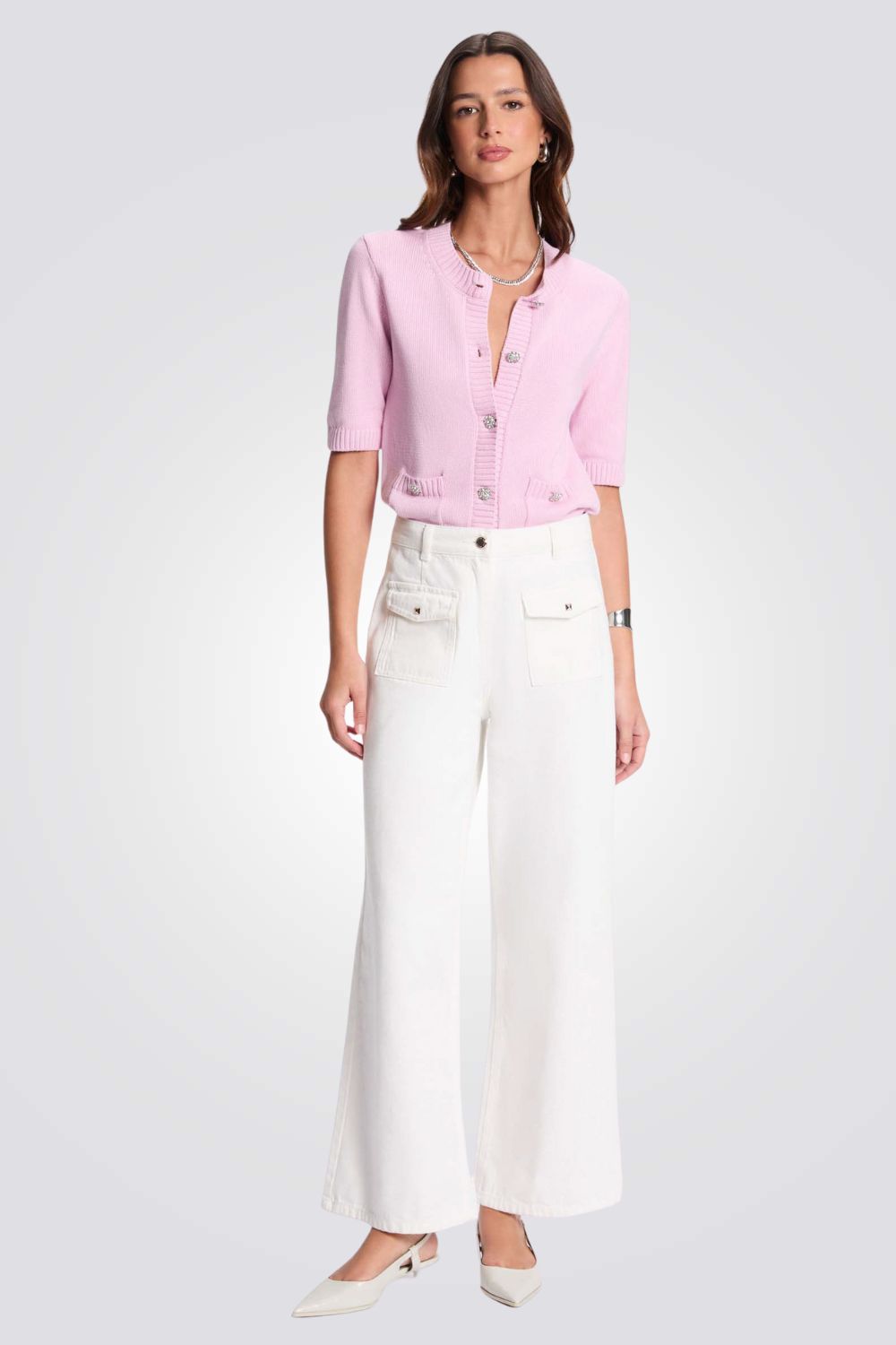 קרדיגן קצר לנשים בצבע ורוד | מורגן