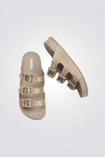 כפכפים COZY STRIPES בצבע בז' משבצות