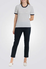 סריג שרוולים קצרים הדפס פסים 