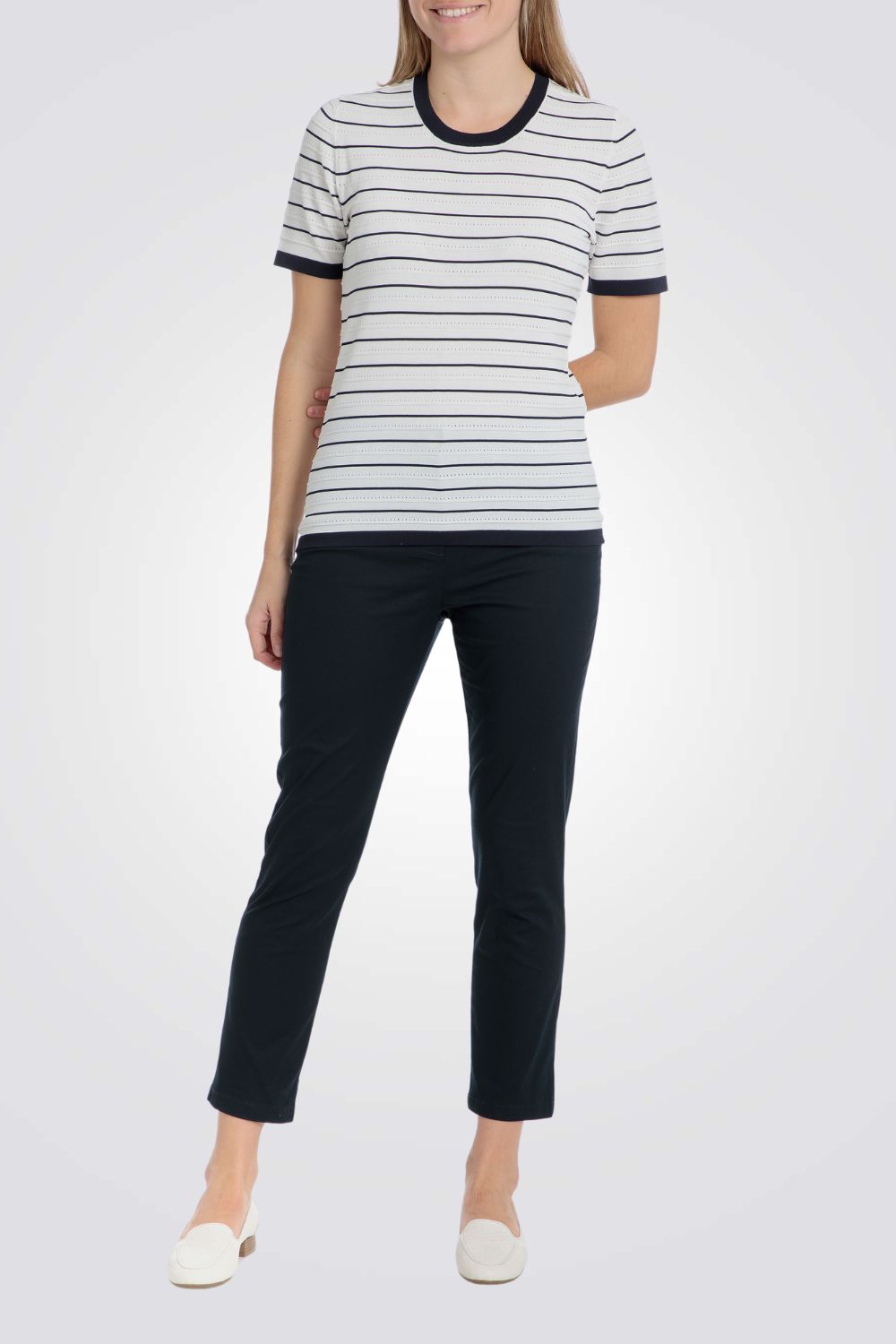 סריג שרוולים קצרים הדפס פסים 