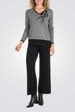 מכנסי סריג ארוכים Wide Leg בצבע שחור