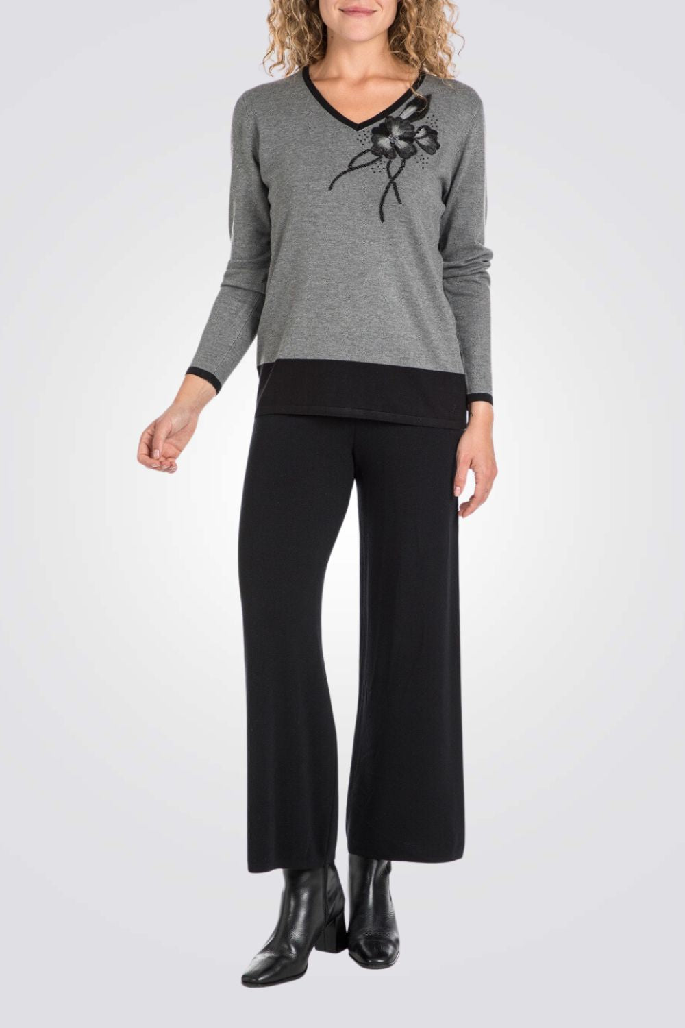 מכנסי סריג ארוכים Wide Leg בצבע שחור