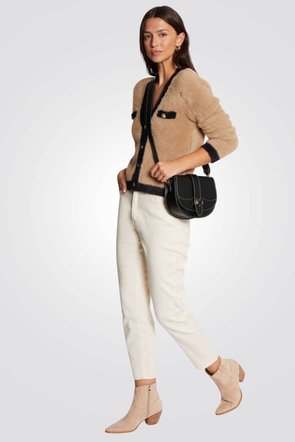 קרדיגן סריג רך בצבע כאמל