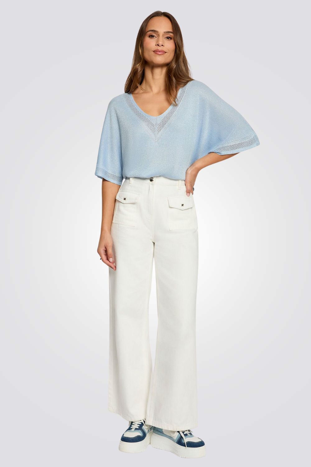 חולצת סריג עם שרוולים קצרים | מורגן