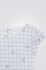 חולצת לבנה משובצת שרוול קצר בנות