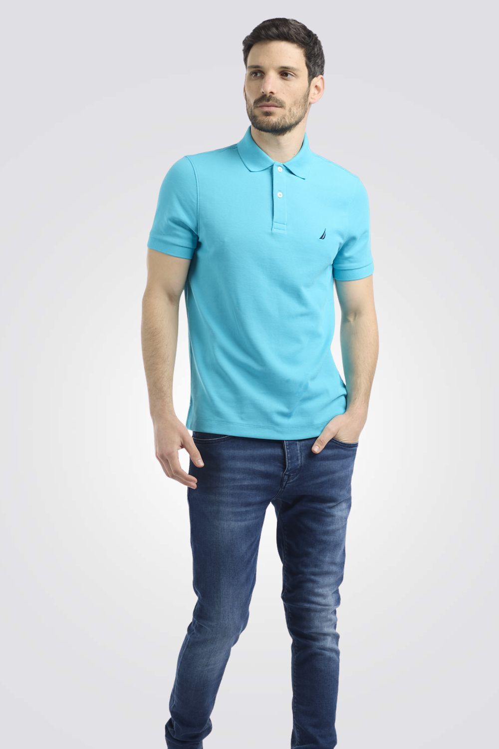  חולצת פולו SLIM FIT כחולה לגברים | נאוטיקה