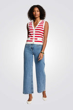 ווסט סריג הדפס פסים בצבע לבן/אדום