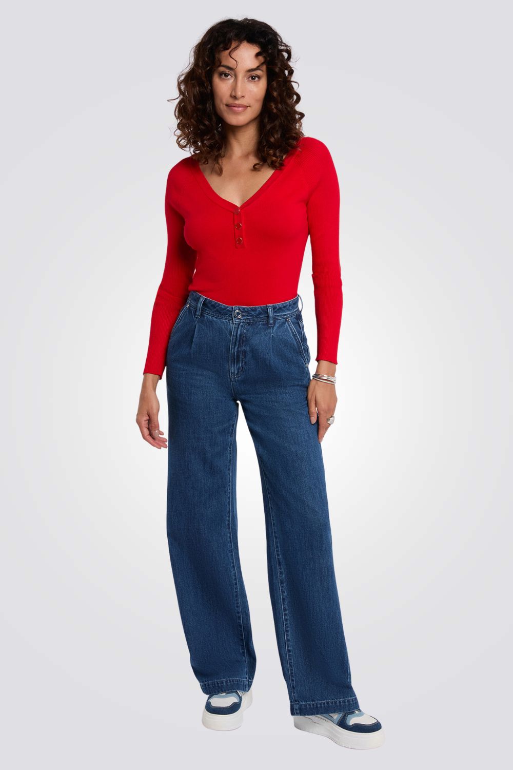 חולצת סריג עם לנשים עם צווארון V | מורגן