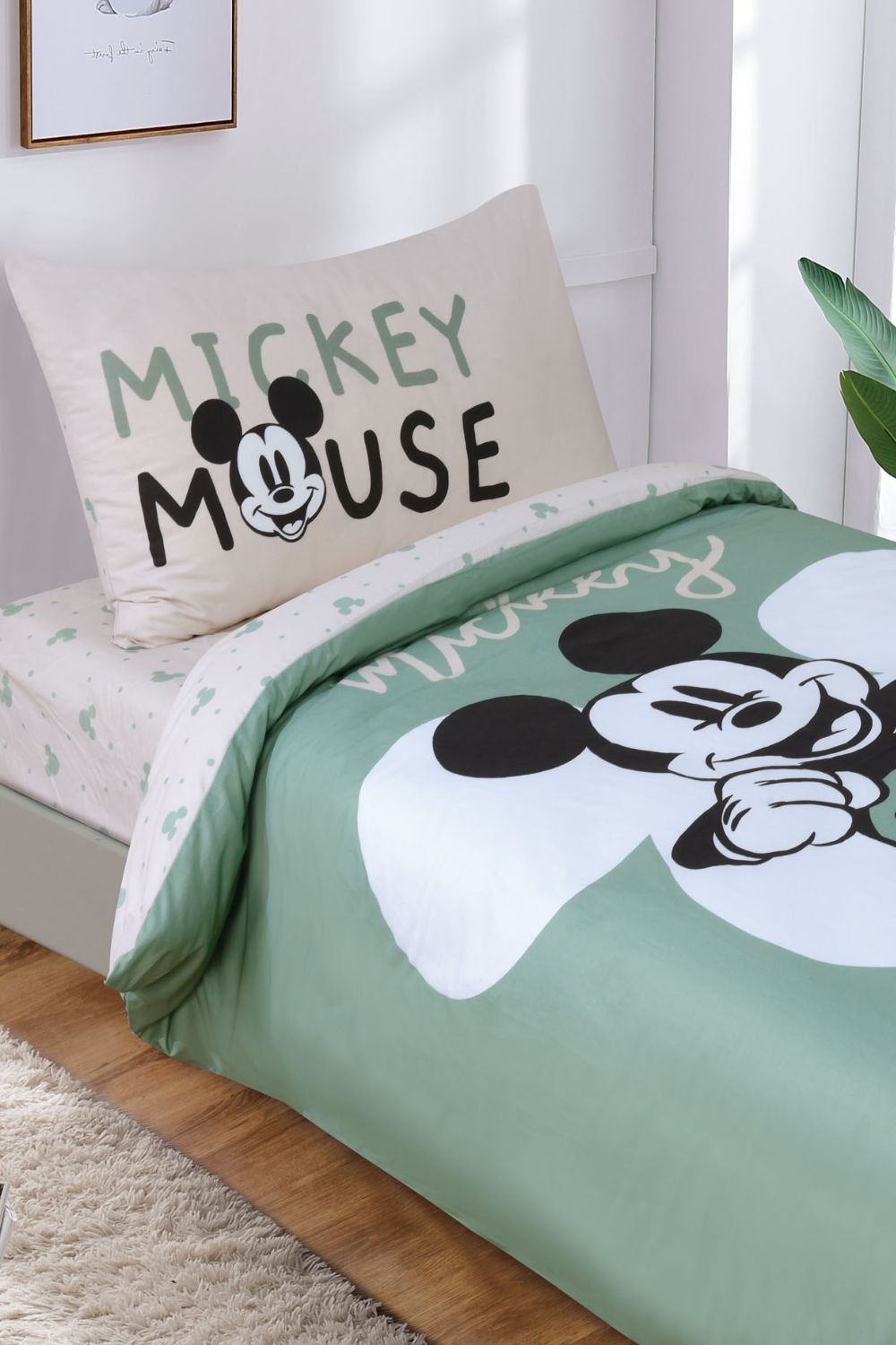 סט מצעים מיטה וחצי 120/200 ס"מ MICKEY green | דיסני