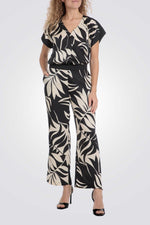 חולצה הדפס עלים בצבע שחור/שמנת