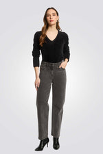 סוודר עם שרוולים ארוכים וצווארון V לנשים | מורגן 