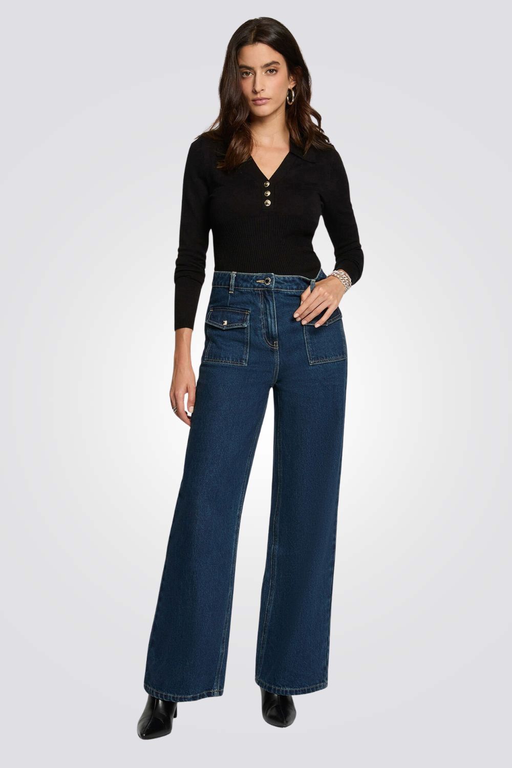 חולצת סריג עם צווארון פולו לנשים | מורגן 