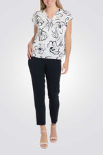 חולצה הדפס פרחים בצבע לבן/נייבי