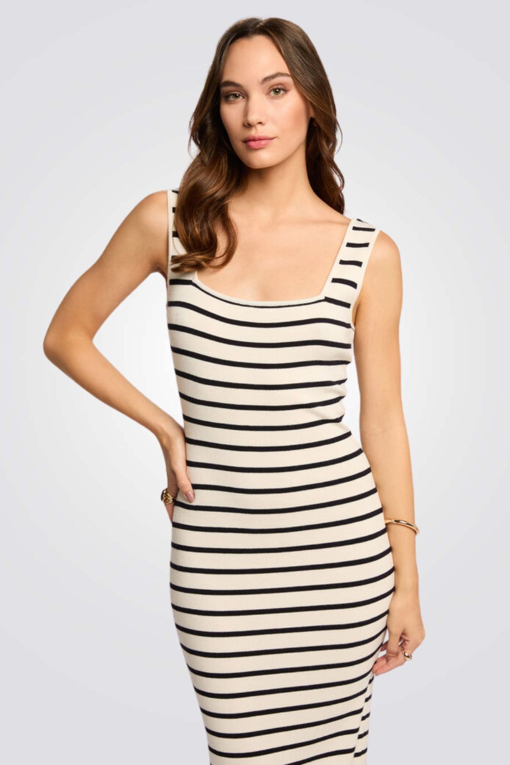 שמלת סריג מקסי הדפס פסים 