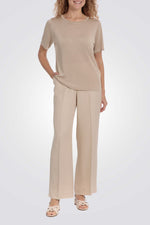 סריג שרוולים קצרים בצבע בז' דיטיילס מטאלי