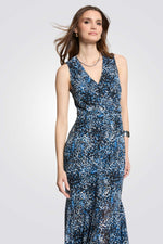 שמלת מקסי הדפס מנומר בצבע כחול