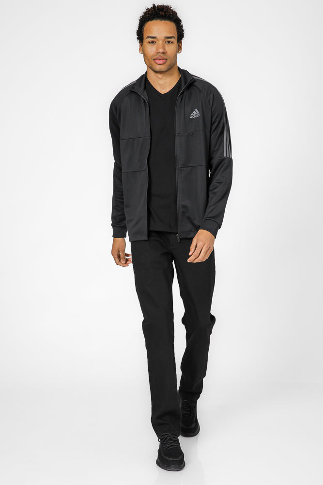 ג'קט אימון לגברים AEROREADY SERENO CUT 3-STRIPES SLIM בצבע אפור ושחור