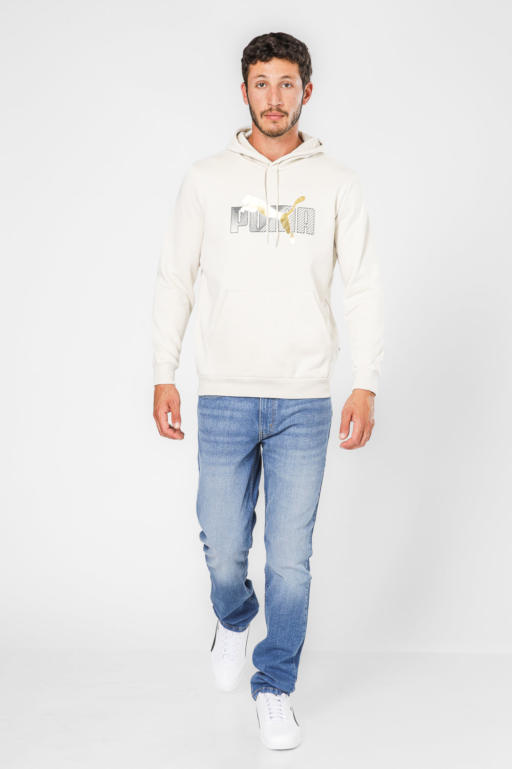 סווטשירט קפוצ'ון לגברים Essentials בצבע בז'