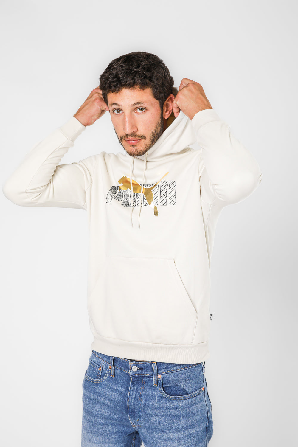 סווטשירט קפוצ'ון לגברים Essentials בצבע בז'