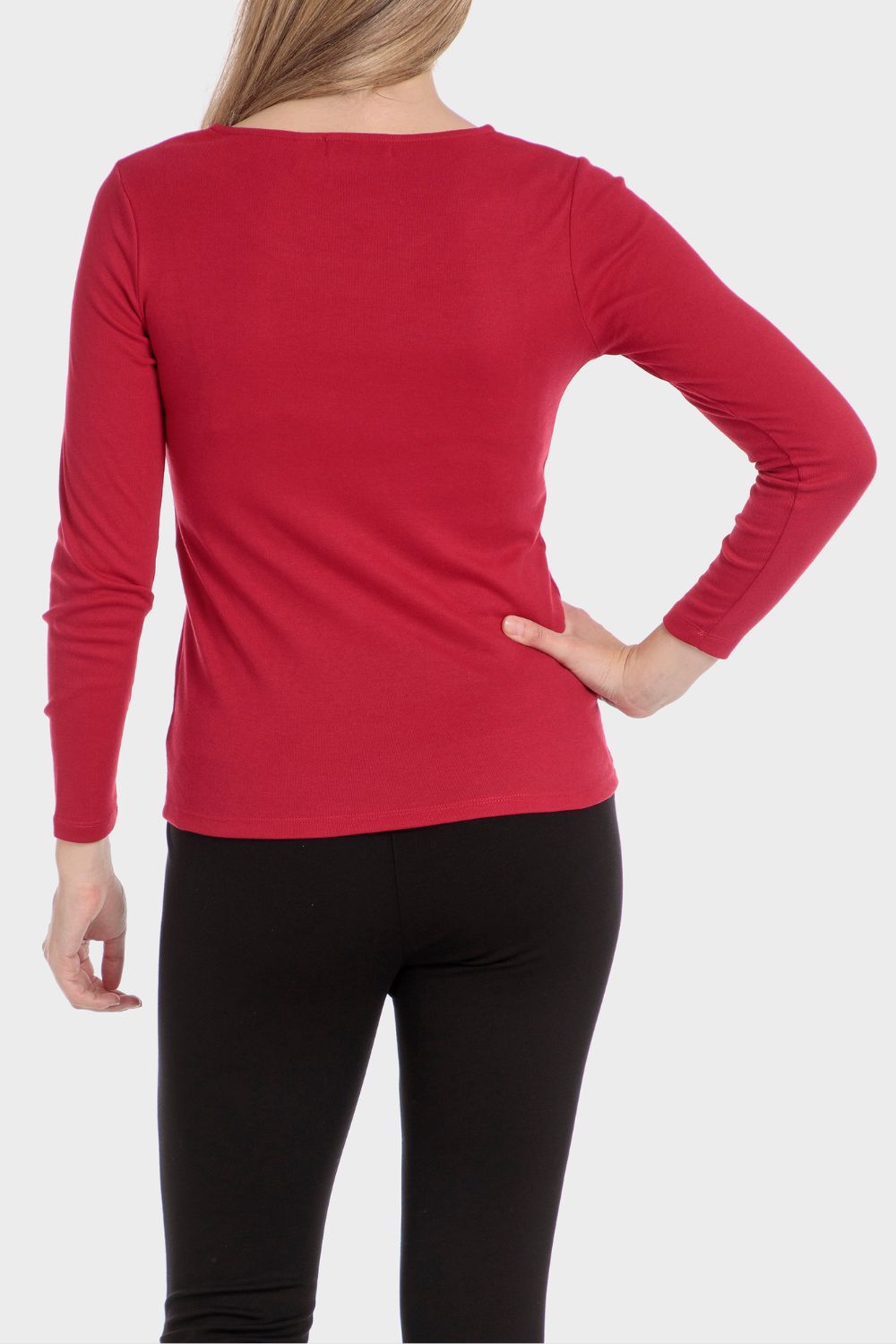 טישירט צווארון עגול מעוטר בצבע אדום