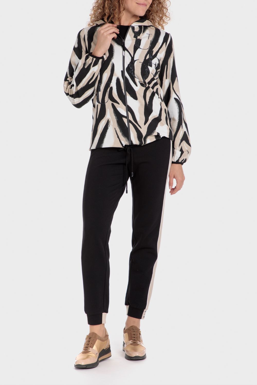 סווטשירט עם רוכסן בהדפס מנומר