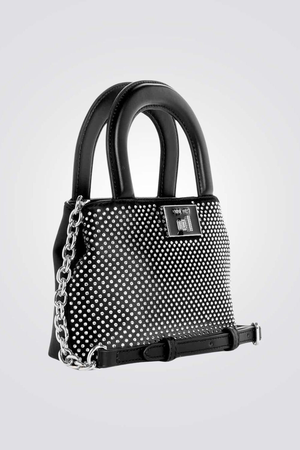 תיק צד satchel לנשים בצבע שחור כסוף