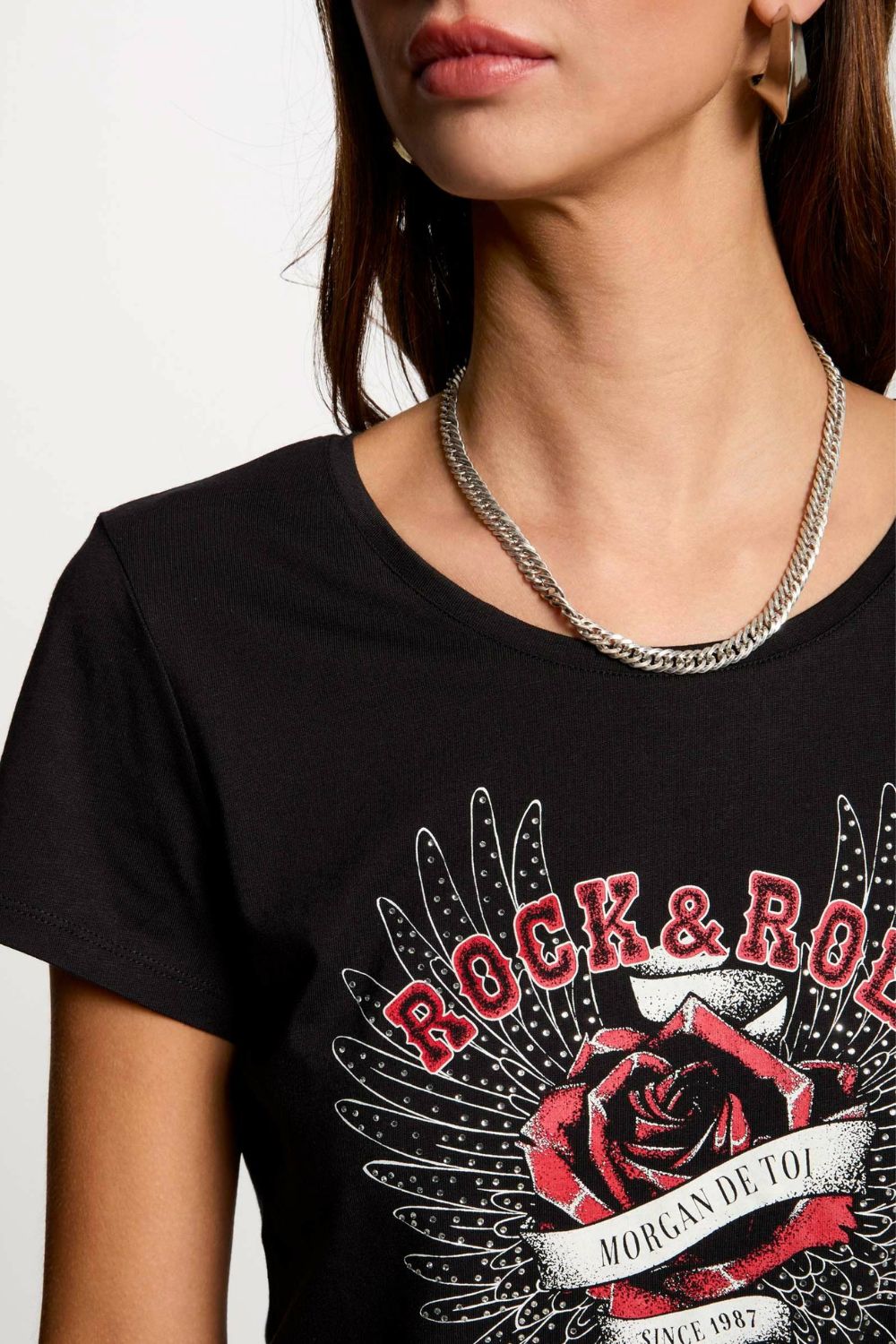 טישירט הדפס בחזית ROCK & ROLL