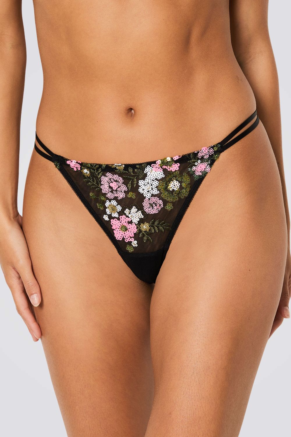 תחתוני חוטיני PERLE עם פאייטים פרחוניים 