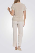 סריג דק שרוולים קצרים בצבע בז' מלאנז'