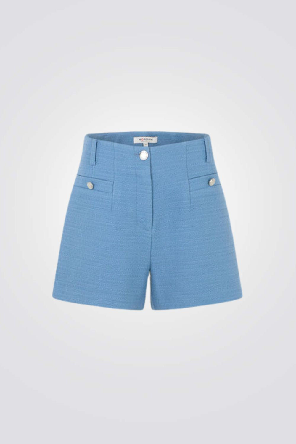 מכנסיים קצרים במראה טוויד בצבע כחול בהיר