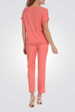 סריג דק שרוולים קצרים בצבע קורל