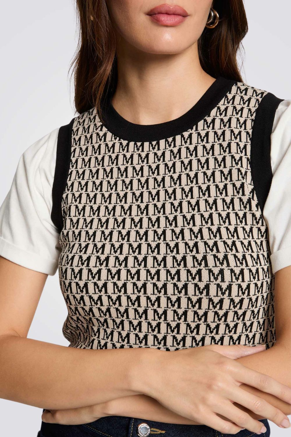 גופיות סריג כתפיות רחבות הדפס M