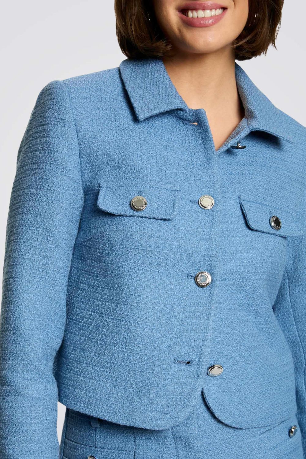 ג'קט במראה טוויד בצבע כחול בהיר