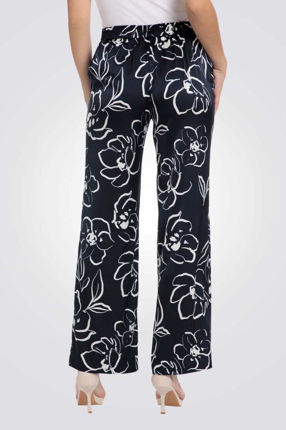 מכנסיים ארוכים הדפס פרחים בצבע נייבי 