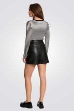 טישירט שרוולים ארוכים הדפס פסים לבן/שחור