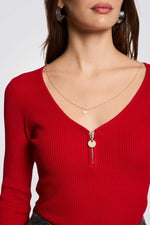 סוודר וי ריבס עם רוכסן מקדימה באדום