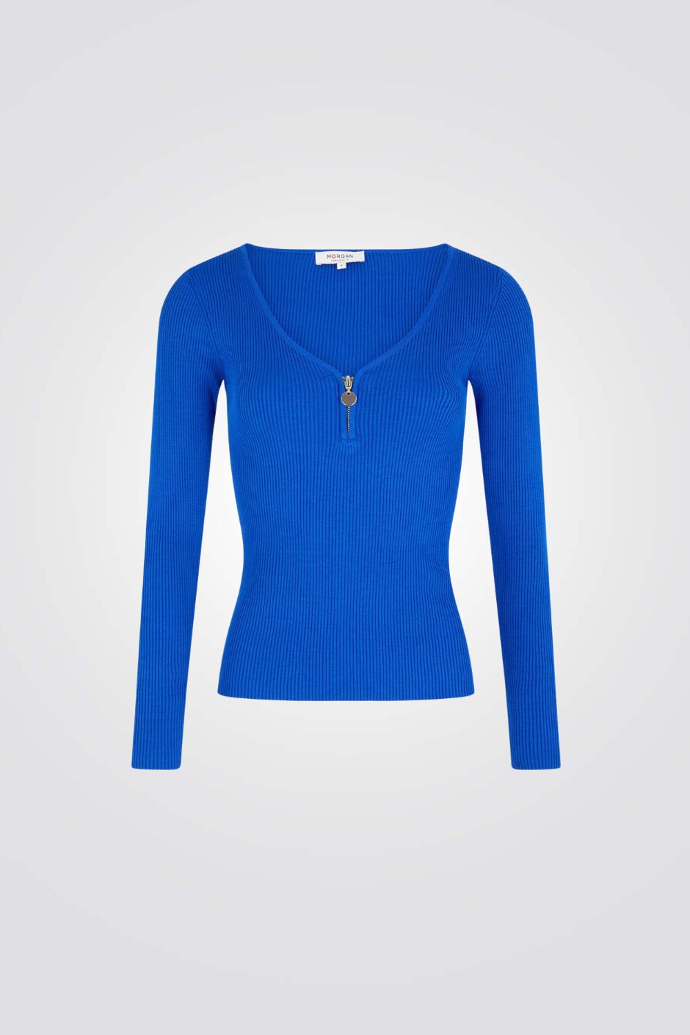 סריג וי ריבס עם רוכסן מקדימה בכחול