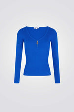 סריג וי ריבס עם רוכסן מקדימה בכחול