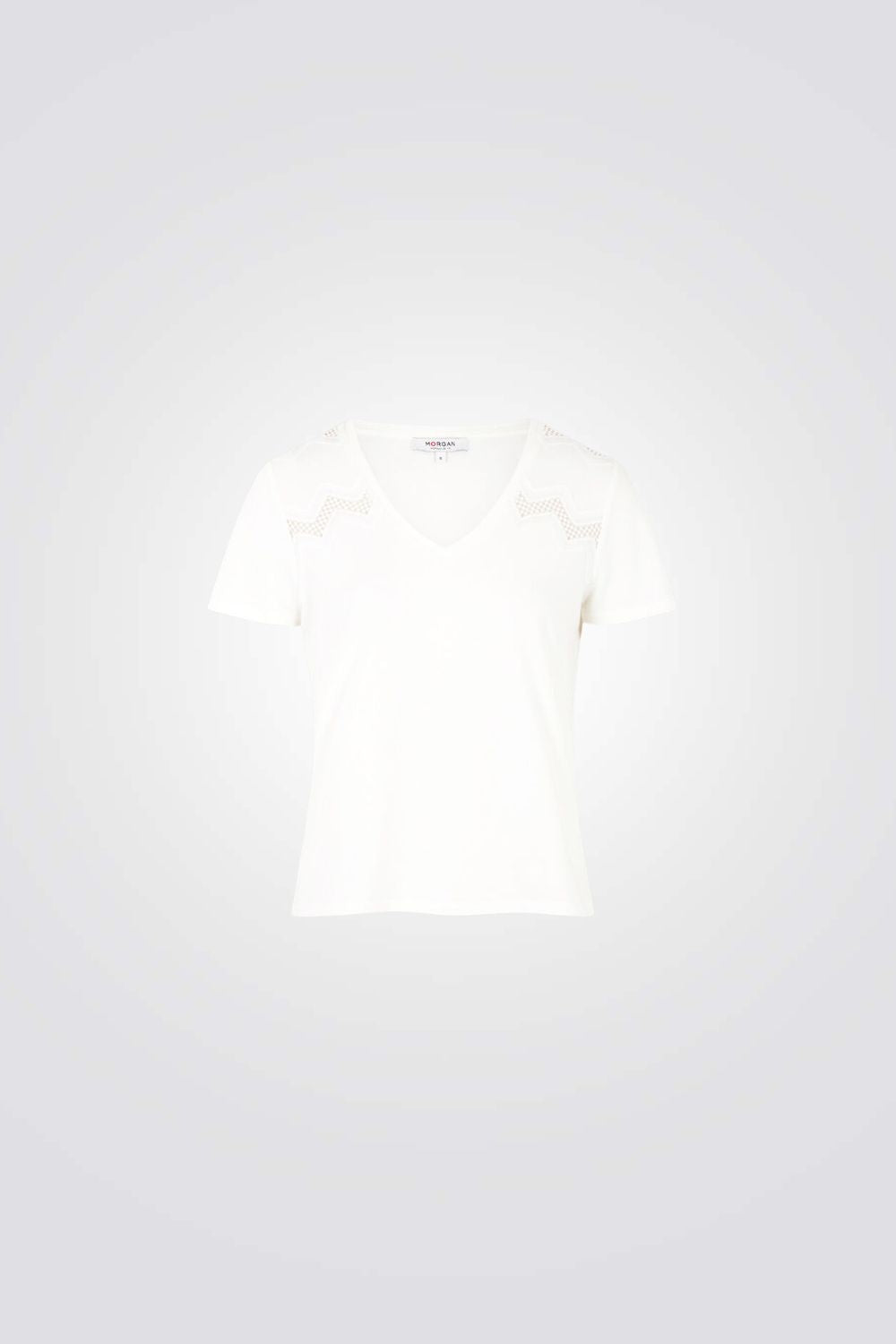 טישירט עיטורי תחרה בצבע לבן