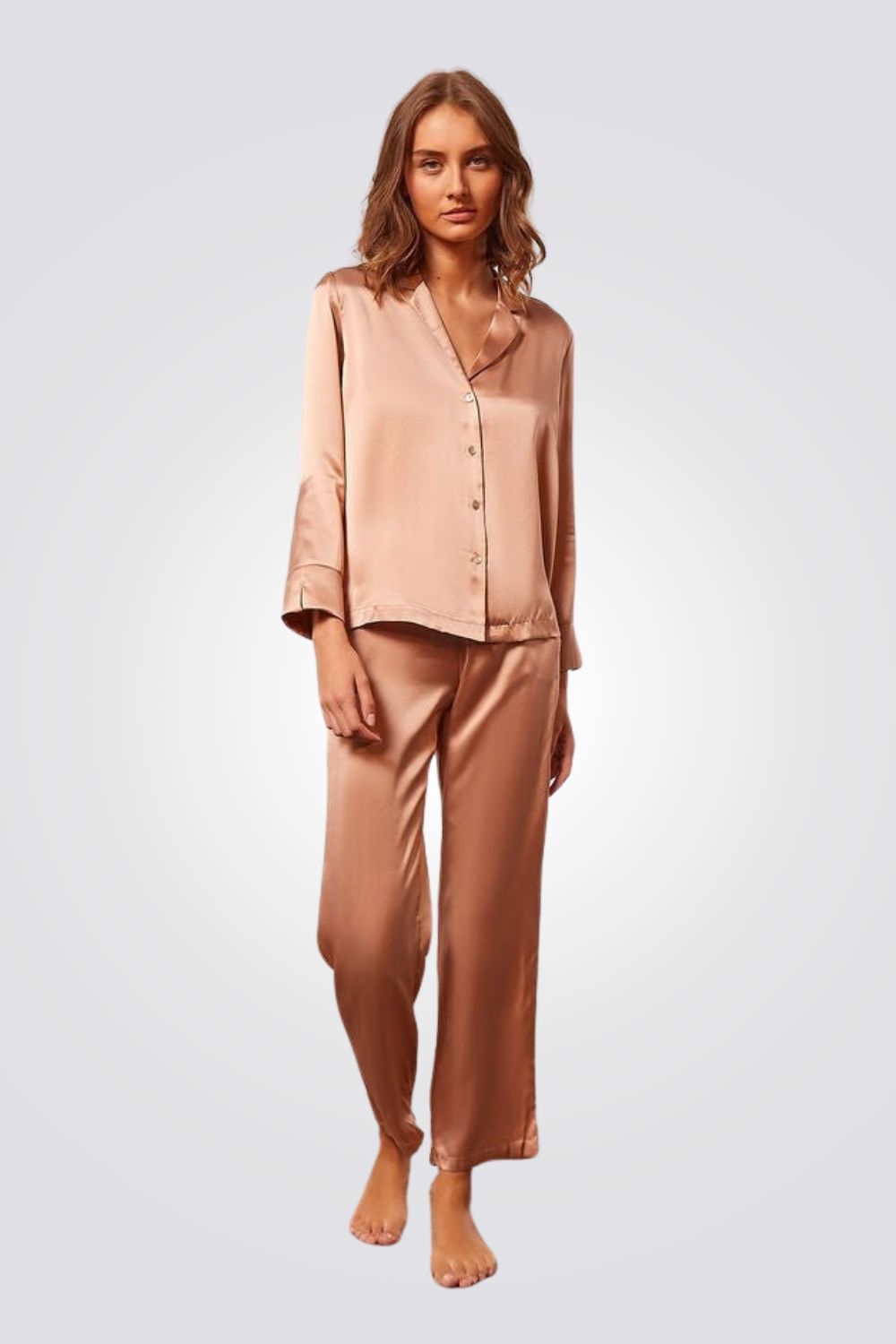 חולצת פיג'מה משי PEARLY ורוד פודרה