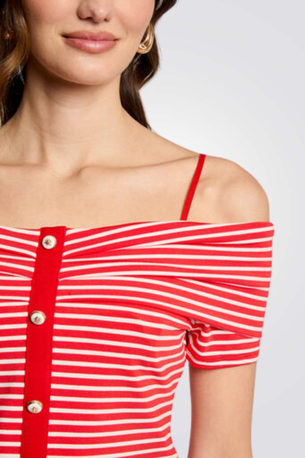 טופ אוף שולדרס הדפס פסים בצבע אדום/לבן