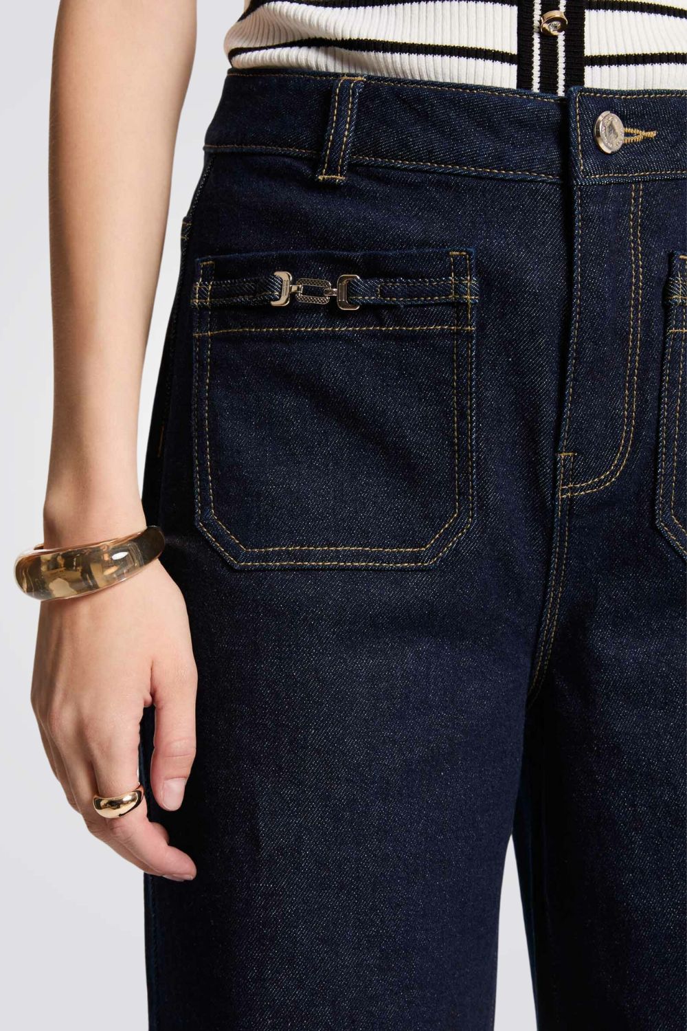 מכנסי ג'ינס Wide Leg בצבע כחול כהה