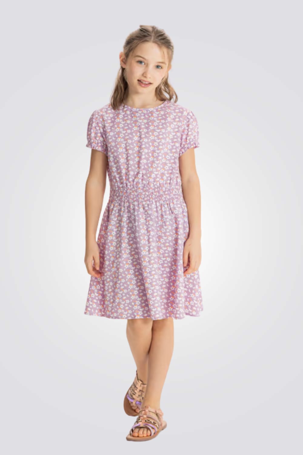 שמלה פרחונית קצרה לבנות 