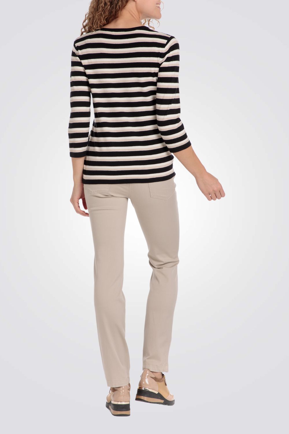 טישירט פסים שרוולי שלושת רבעי