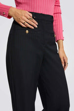 מכנסיים ארוכים בגזרה גבוה בצבע כחול כהה | מורגן 