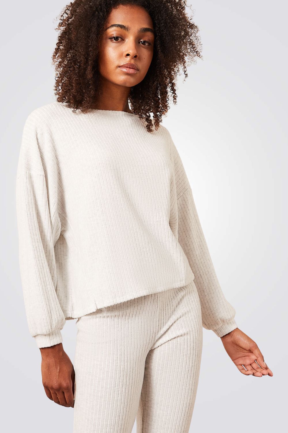 חולצת פיג'מה ריב שרוולים ארוכים