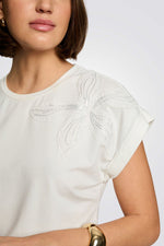 טישירט עיטור רקמת פרח מנצנץ בצבע לבן
