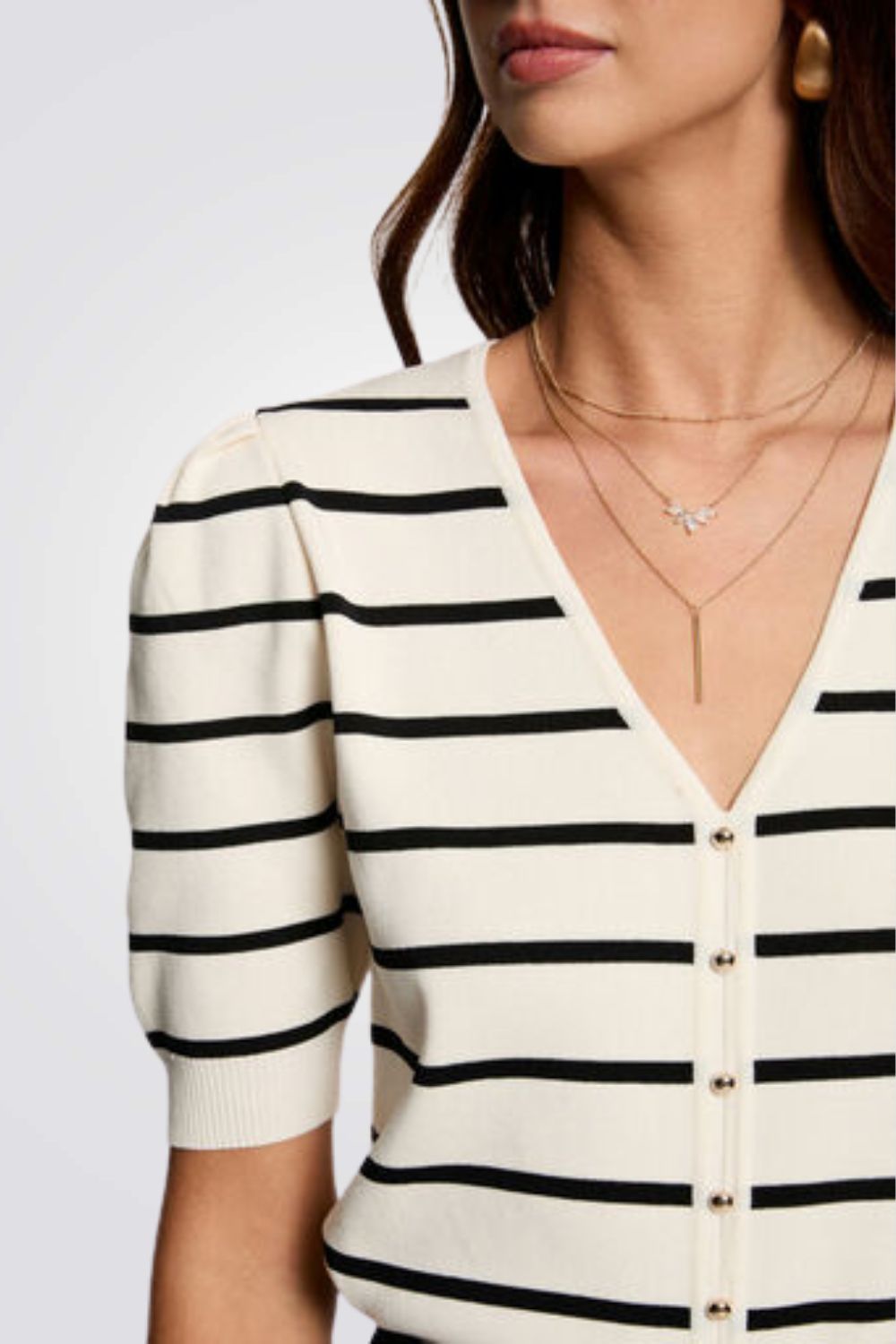 סריג שרוולים קצרים הדפס פסים