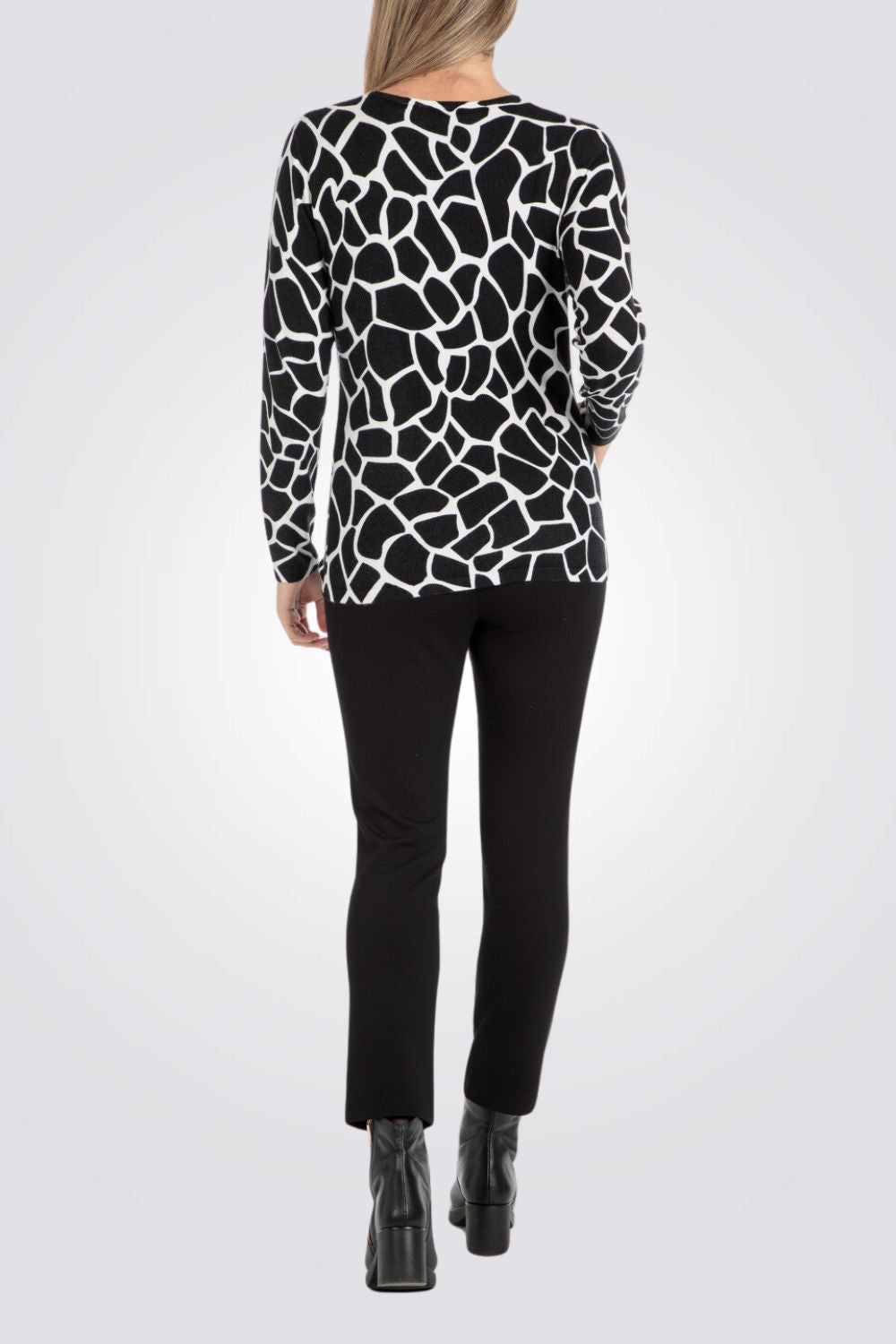 סריג ג'רסי עם הדפס שחור/לבן